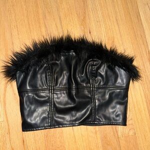 Black leather top with fur